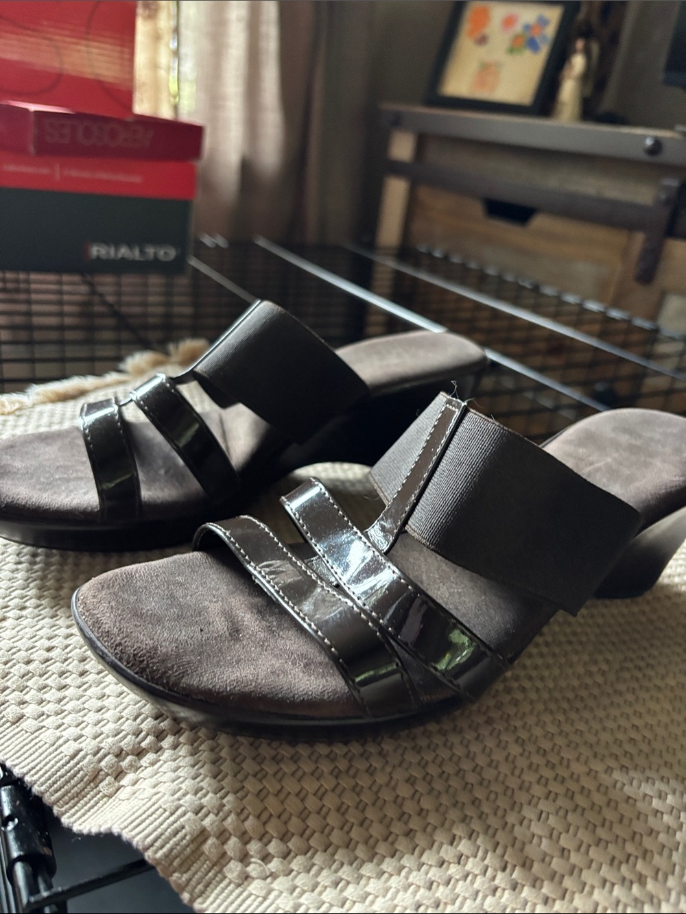 Rialto Women's Brown Patent and Matte Slide Mules